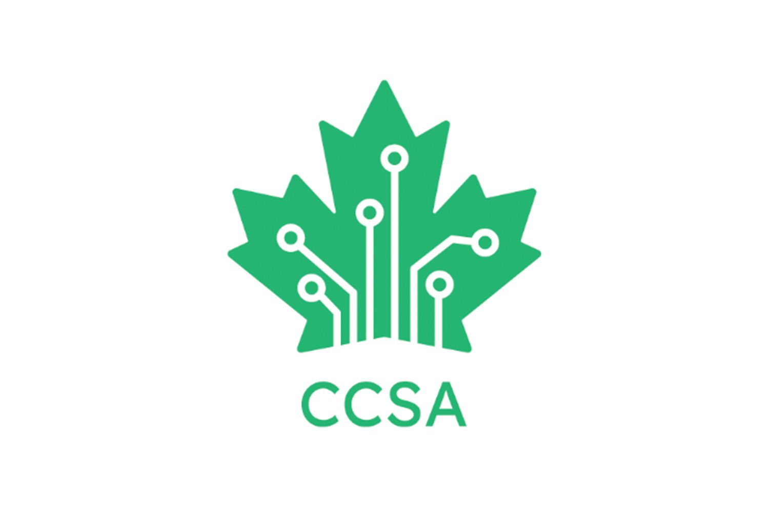 CCSA logo: a green leaf with white circuit lines and nodes, text 'CCSA' below.